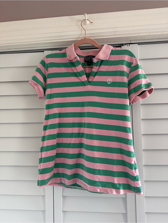 Kiel James Patrick Tops - KJP Keil James Patrick Striped Polo Shirt in Pink & Green